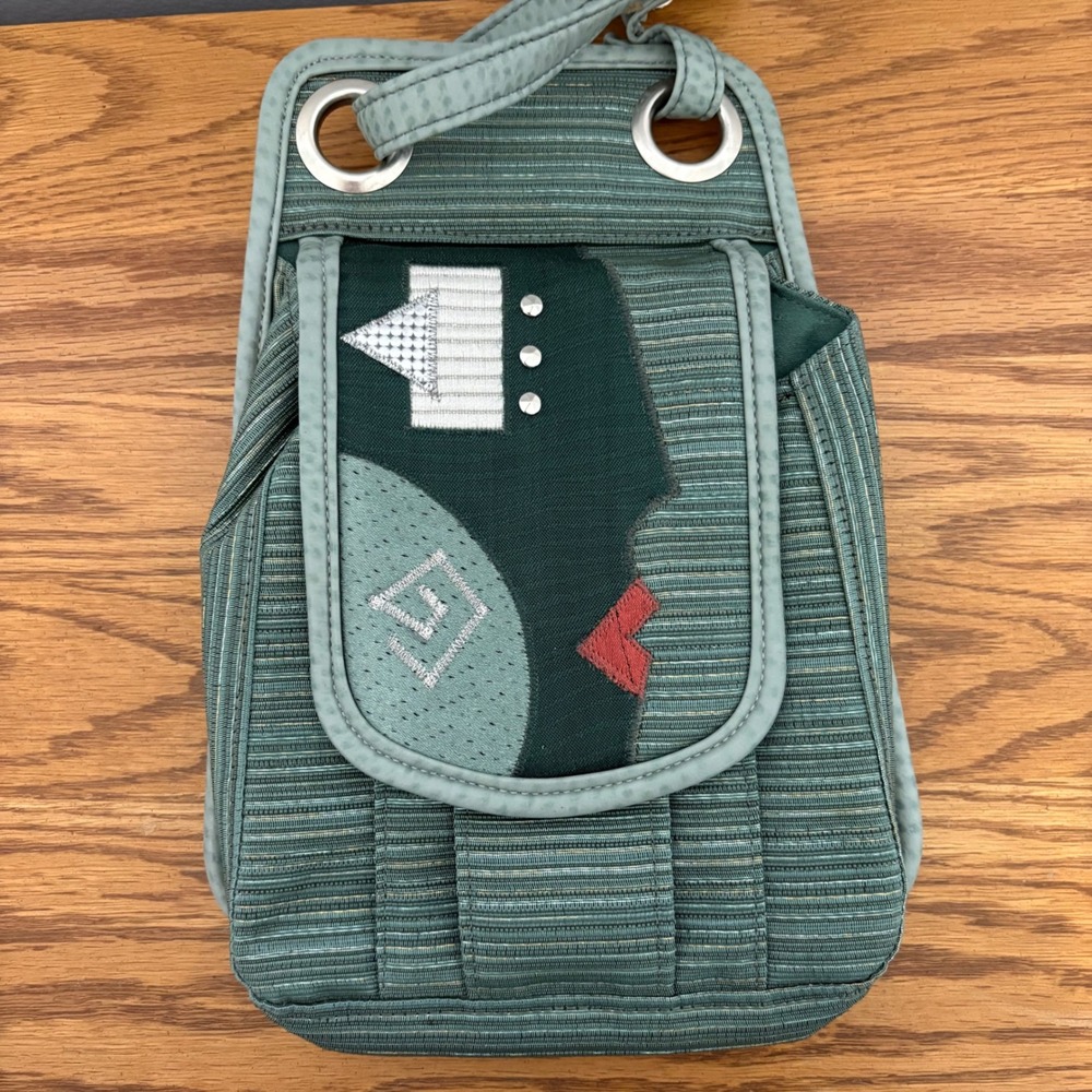 Carson Rogers Designer Tucson Abstract Face Sage Green‎ Metallic Crossbody Bag